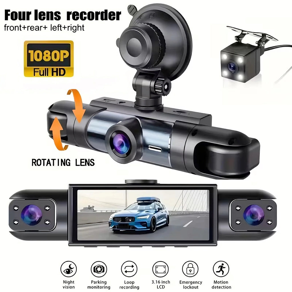 3/4Lens 1080P 360° Recording Front Left right Rear Car Camera Black Box Dash Cam Video Recorder DVR Night Vision 24H Parking