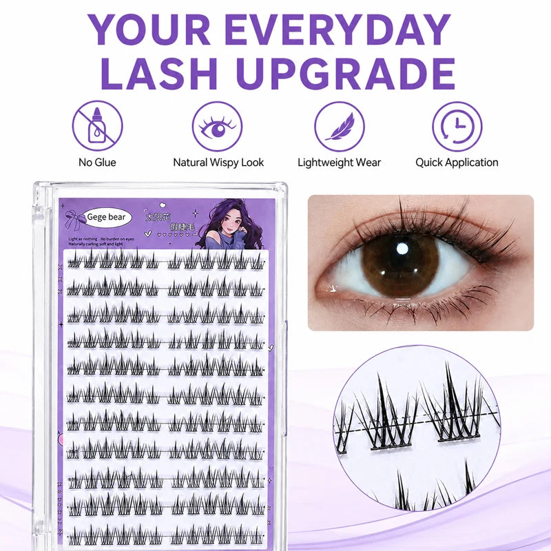 Gege Bear No Glue False Eyelashes Self Adhesive Lash Clusters Wispy Sunflower Style Natural Doll Eye Easy Apply Makeup