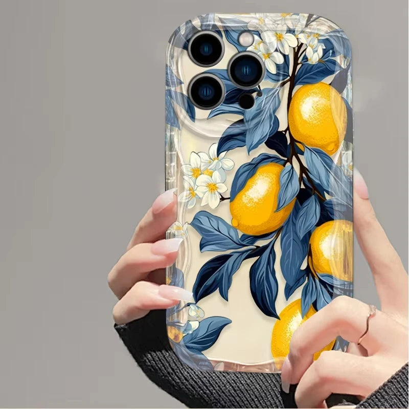Summer Fruit Lemon Flower 3D Clear Case For iPhone 18 17 16 16E 15 14 13 12 11 Pro Max X XS XR 17 Air Silicone Cover