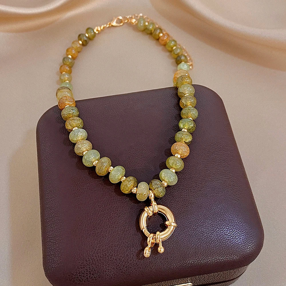 Delicate Colorful Natural Stone Beaded Necklace for Women DIY Buckle Choker Necklaces Party Jewelry Gifts