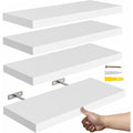 16 White Floating Shelves, Rustic Wood Wall Set of 4, Room Decor/Storage/Display, Small Bookshelf, Wall Mounted Hanging Shelves