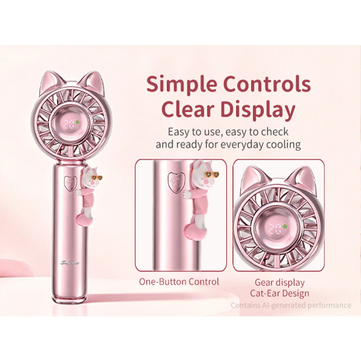 SayRose FS-53 Cute Pet Handheld Fan Ice Compress Cooling 5 Speed Mini Portable Rechargeable Fan Lightweight Hand Fan Birthday Gift For Girls