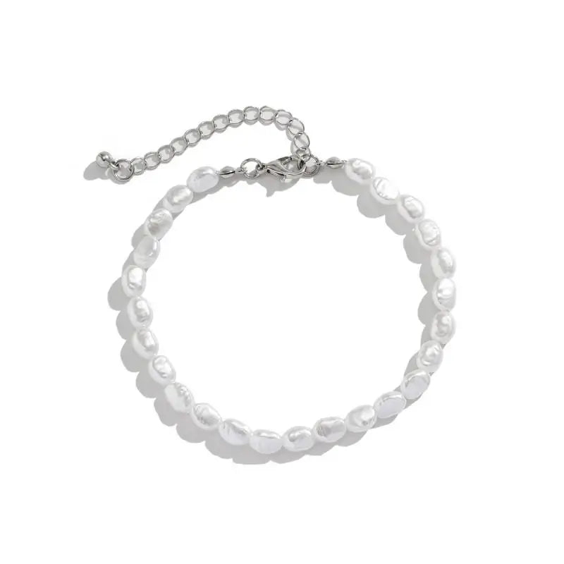 New Fashion Oval Imitation Pearl Chain Bracelet Necklace Men Women Handmade Classic Chain Beads Bracelet for Men Jewelry Set