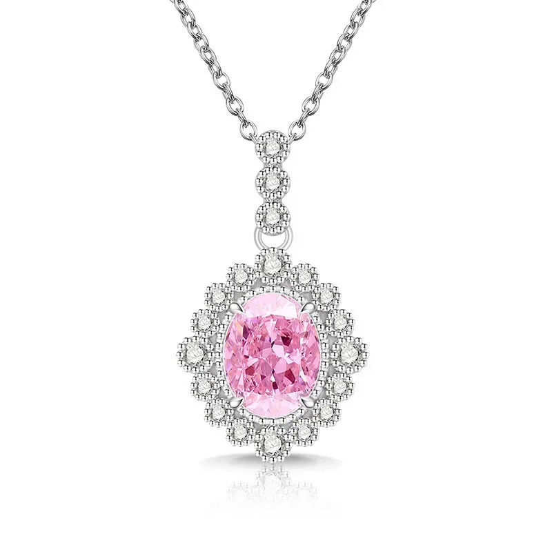 925 Sterling Silver Fashion Temperament Zircon Ice Flower Cut Pigeon Egg Necklace Birthday Party Anniversary Gift