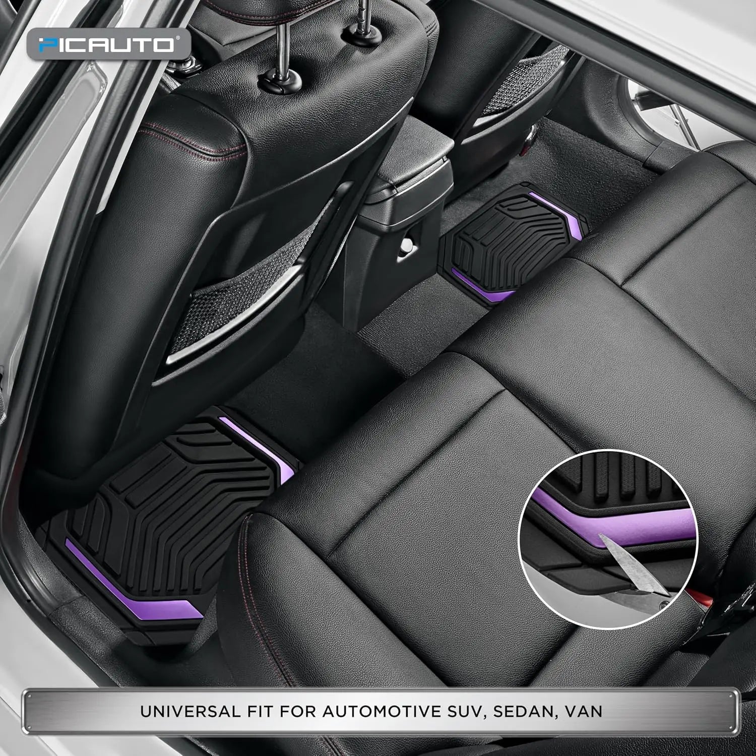 Heavy Duty Rubber Floor Mats, Purple Aluminum Film Car Mats Set, Front and Rear Car Mats with Anti-Slip Backing, All Weather Protection, Trim-to-Fit for Automotive SUV, Sedan, Van