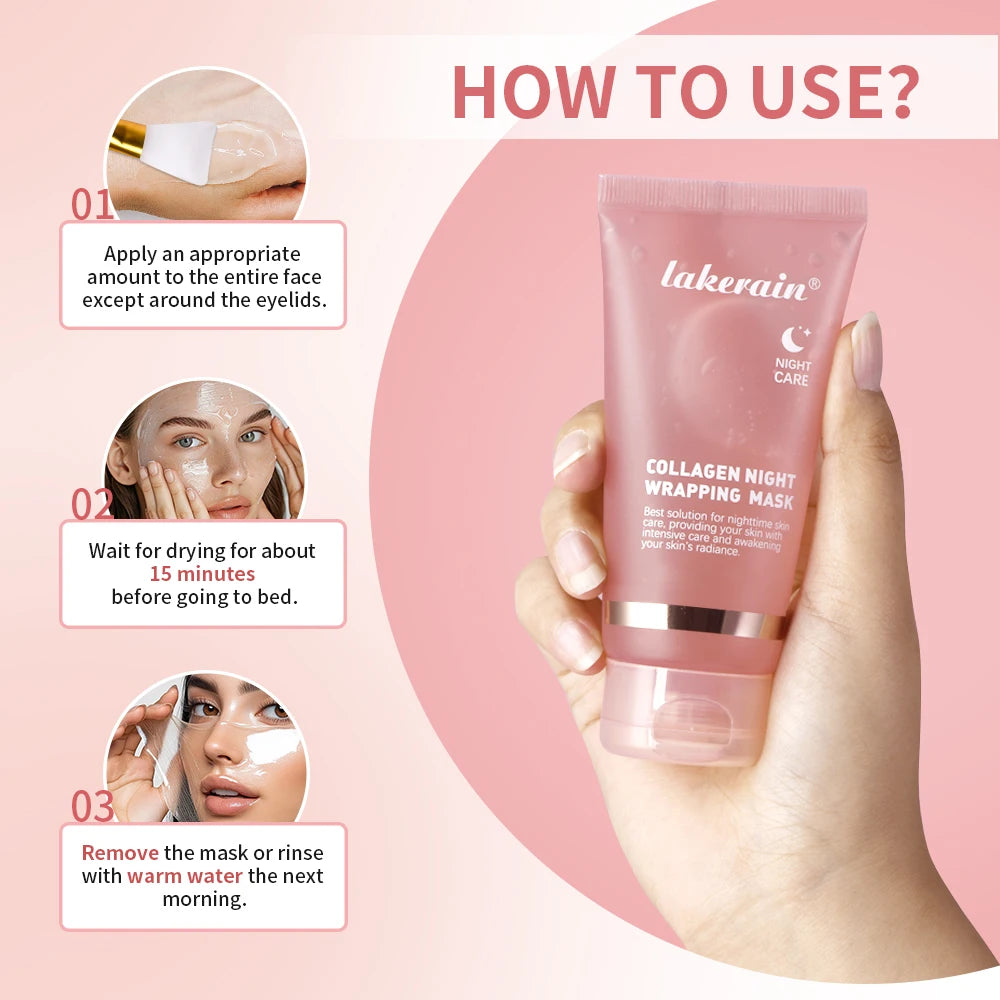 Collagen Overnight Wrapping Peel Off Facial Mask Set Korean Collagen Night Wrapping Mask Deeply Hydrates Night Care Mask Cream