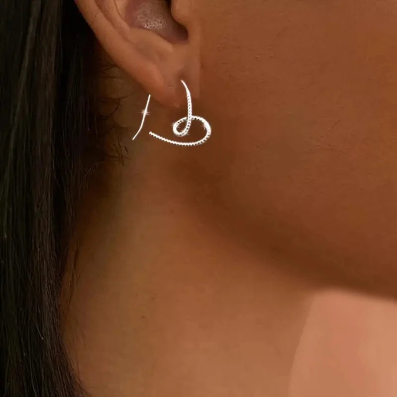 Huitan Twist Design Heart Ear Hook Female Simple Fashion Pierced Earrings Metallic Style Accessories Love Jewelry for Daily Wear