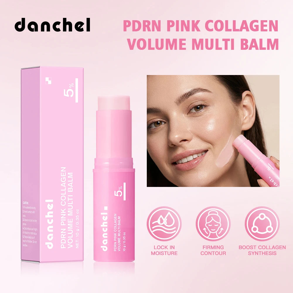PDRN Pink Collagen Volumer Multi Balm Deep Hydration Plump Smooth Radiant Multi Collagen Stick for Cheeks Eyes Lips Neck Skincare