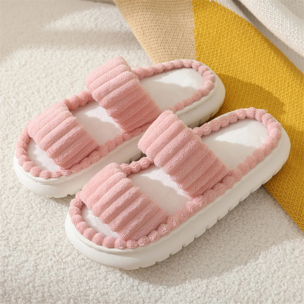 Women's Corduroy Slippers Living Room Shoes Cute Memory Foam Bedroom Slippers Home Female Slippers 2024 New Anti Slip Slippers
