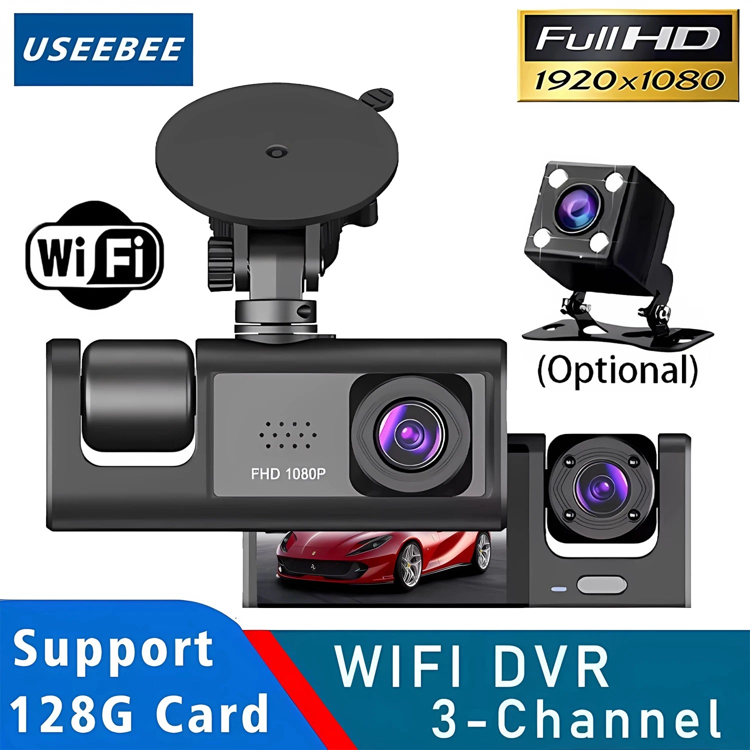 1080P 3 Channel Lens WiFi Dash Cam Car DVR Interior Vehicle Camera Mini Recorder Video Registrator Dashcam Three Way Camcord