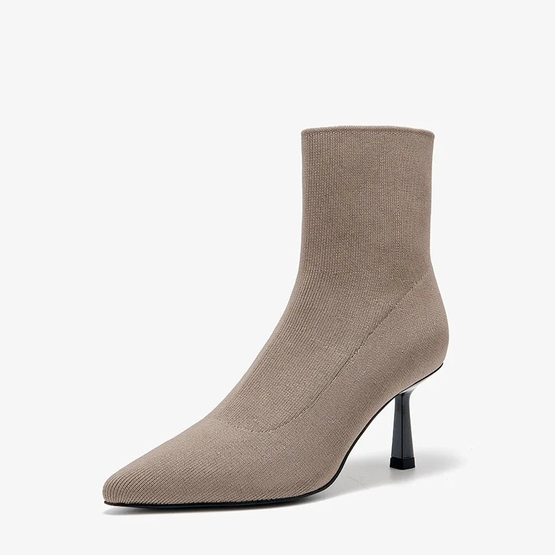 BEAUTODAY High Heel Modern Boots Women Fabric Pointed Toe Black Color 2023 Spring Retro Elegant Ladies Shoes Handmade 03925
