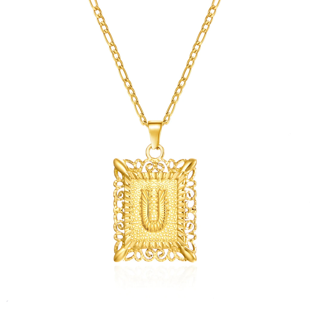Stainless Steel Initial Letter Necklace For Women Men 2025 New Stylish Square Pendant Necklace Birthday Party Jewelry Gifts