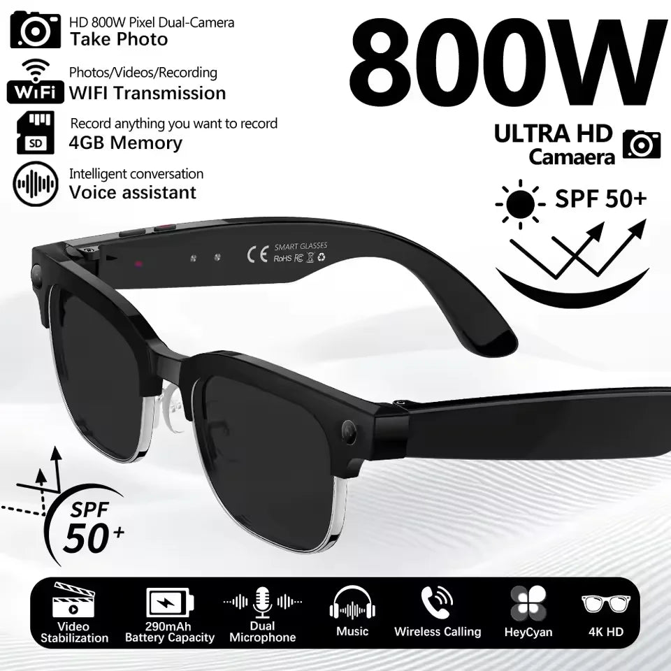 New Upgrade 800W Pixel Smart Glasses With Camera Video Recording AI Photo Recognition Call Language Translation Voice Sunglasses