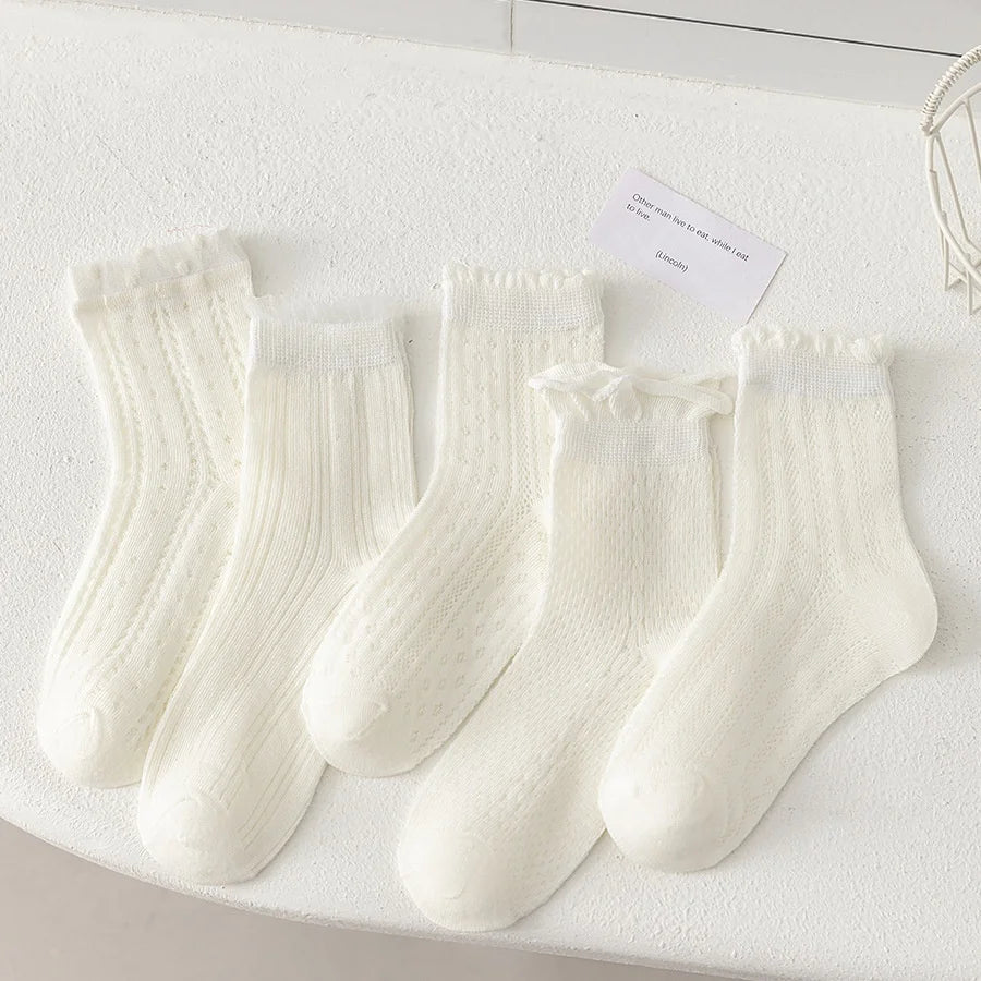 5Pairs/set Children Mesh Socks For 2-12Years Girls Summer Thin Breathable Kids Socks Sweet Fashion White Princess Lace Sock New
