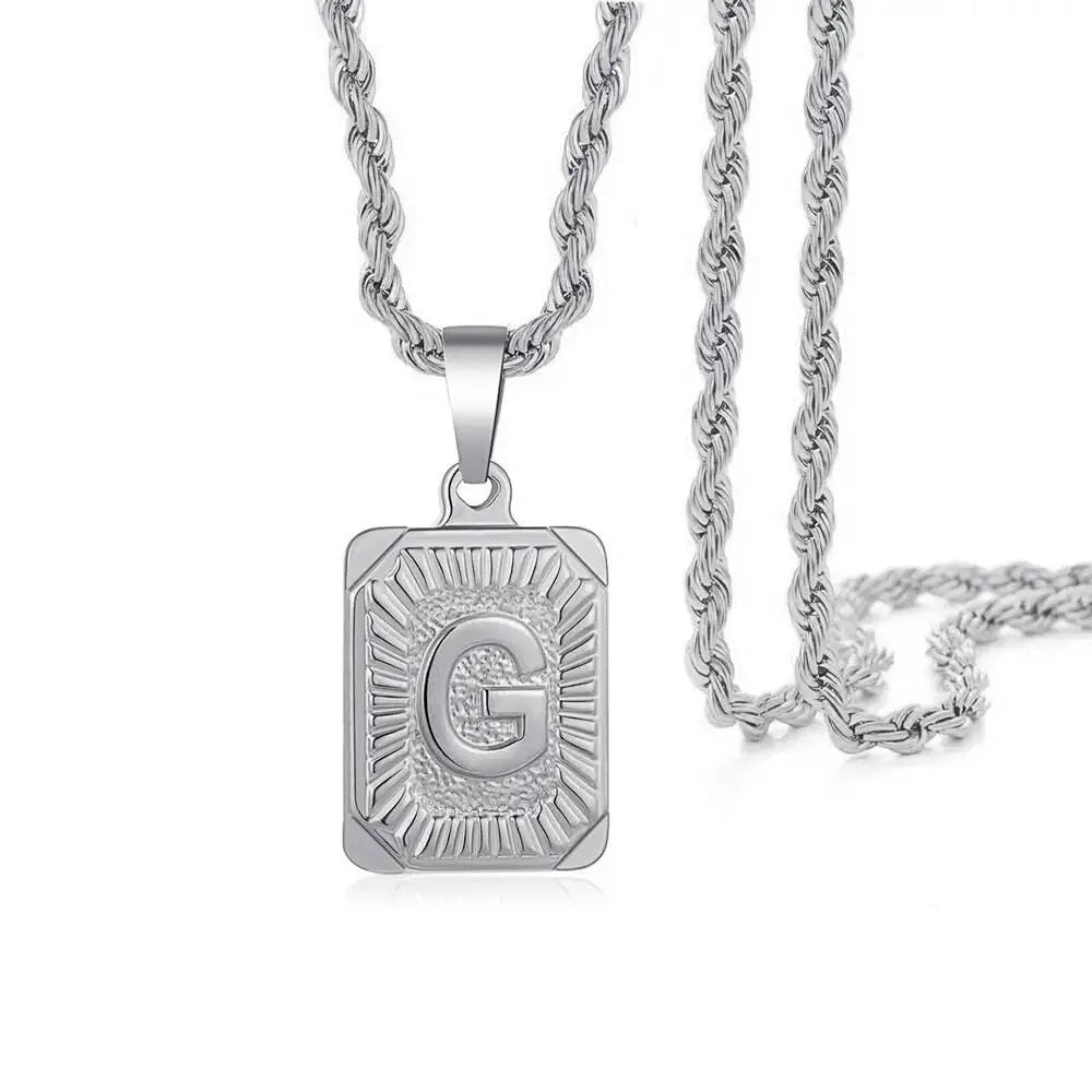 1pc 18K Gold-Plated Capital Letter Stainless Steel Twist Chain Necklace - Personalized A-Z Letter Pendant for Men and Women