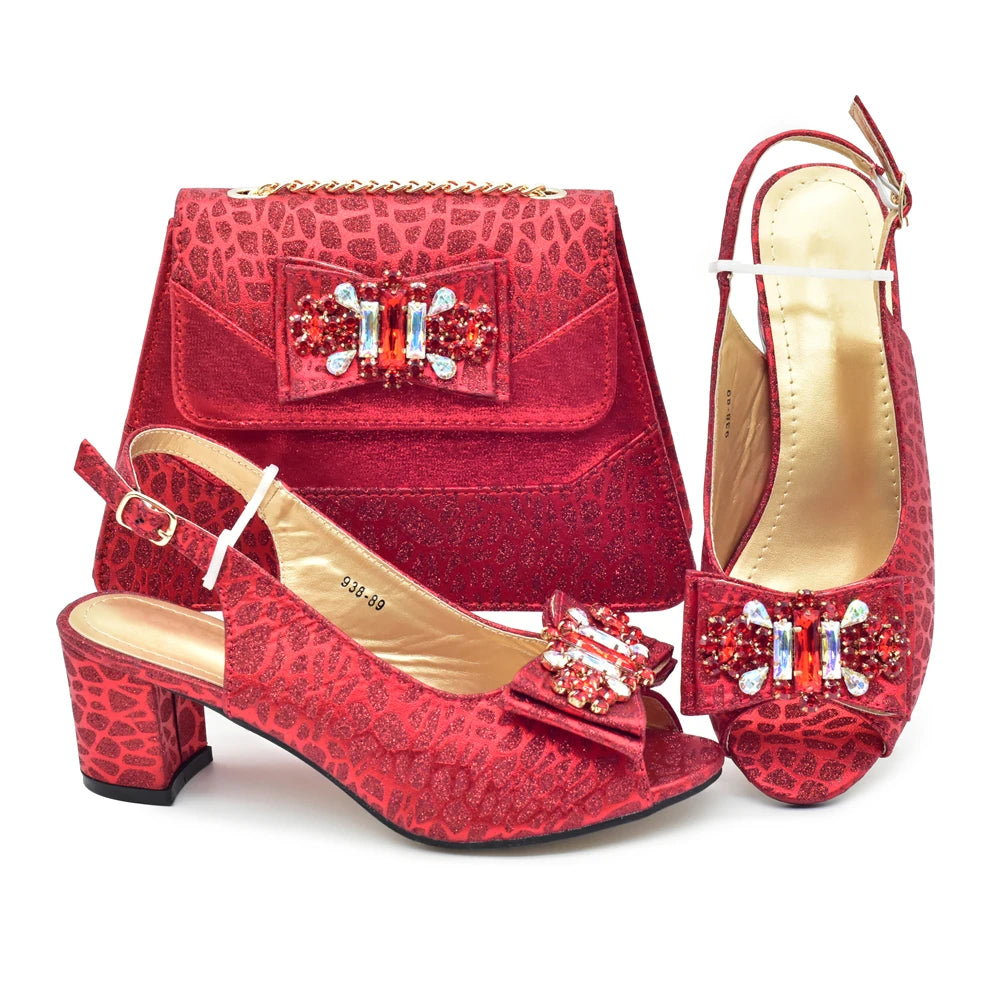 Classics Style New Arrivals Italian Women Shoes Matching Bag Set in Gold Color Comfortable Heels Pumps for Wedding Women Heels