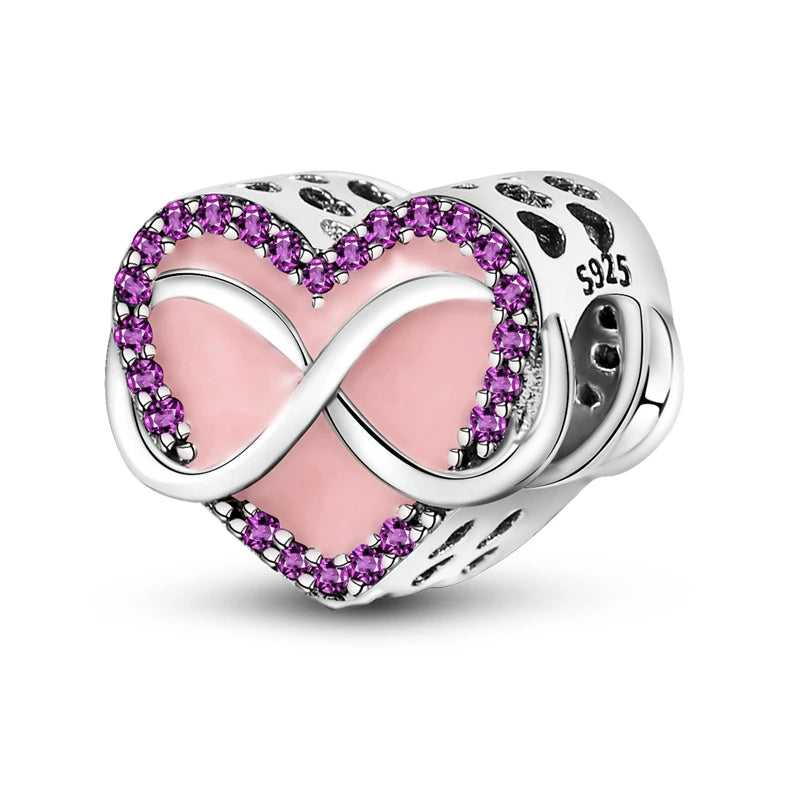 Pink Charms Original 925 Sterling Silver Heart Bow Perfume Bottle Charms Beads Pendants Fit Bracelet DIY Women Jewelry Making