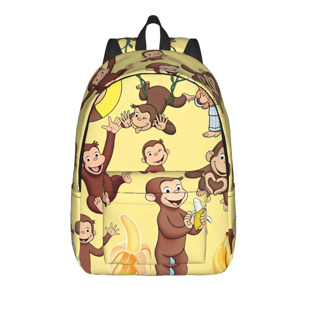 Curious George Swing Banana Stripe Backpack  Outdoor Style Backpacks Women High Quality Large School Bags Streetwear Rucksack