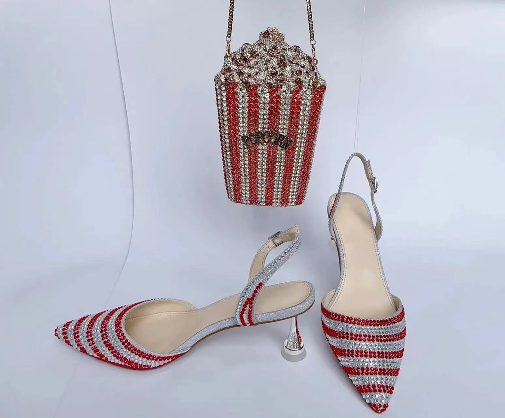 INSIGHTLINK Women High Heels Rhinestones Shoes And Bag Set Party Wedding Gems Diamond high-heeled Stiletto sandals and Clutch