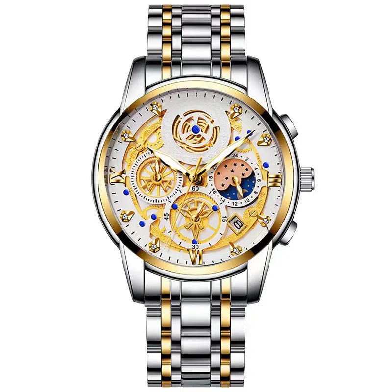 BINBOND Vintage Quartz Watches for Men Luxury Luminous Sturdy Stainless Steel Reloj Waterproof Auto Date Accurate Men's Watch