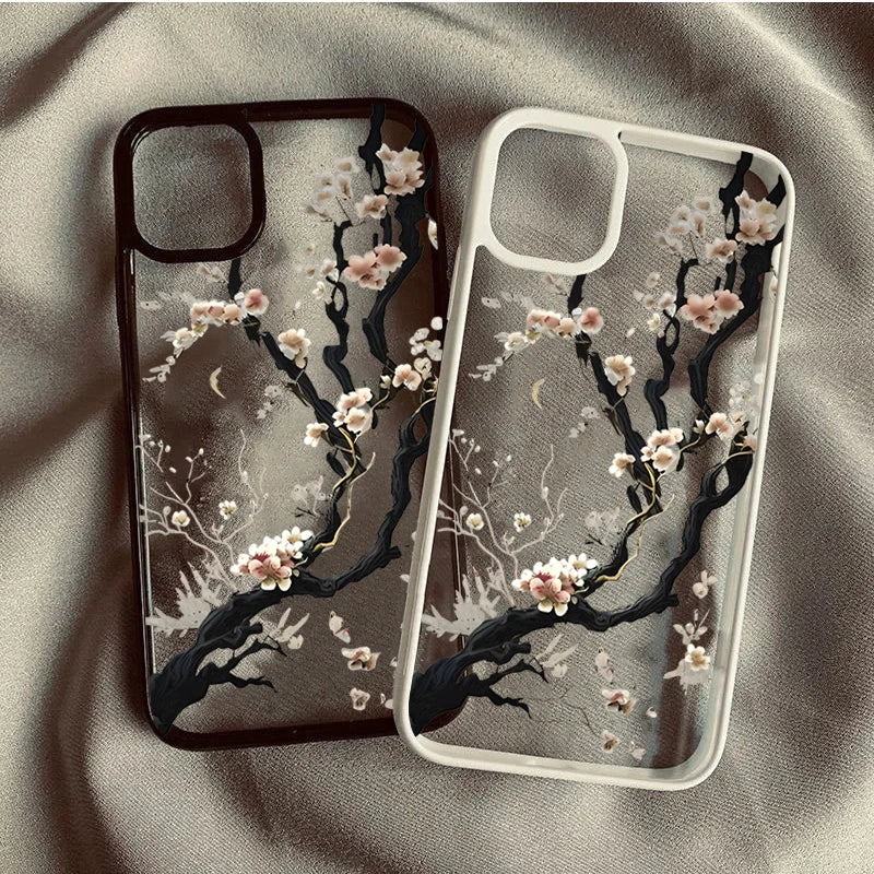 Plum Blossom Artistic Phone Case For IPhone 16 17 15 14 13 11 12 Pro Max 16E Air X XR XS 7 8 Plus TPU Shockproof Cover Funda