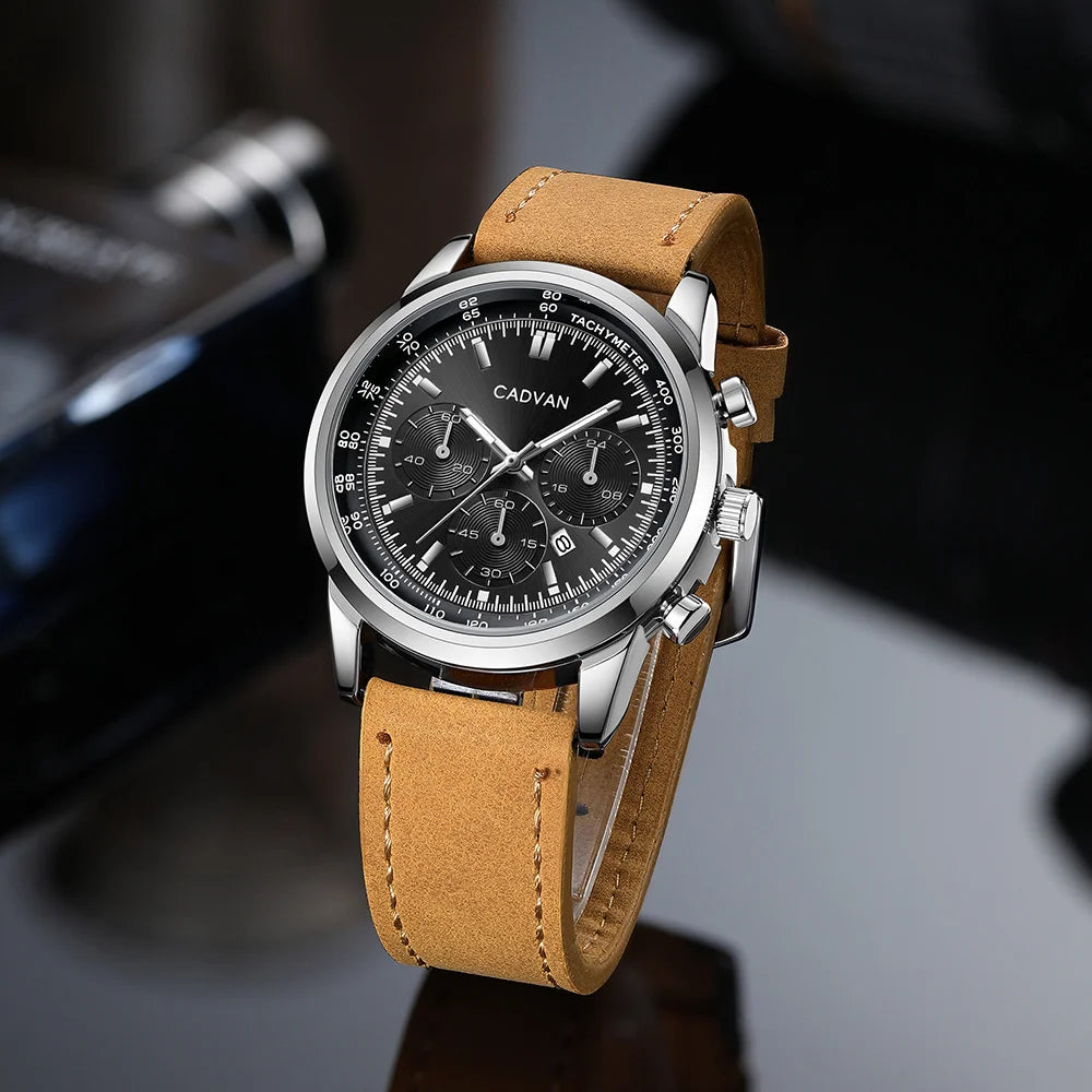 CADVAN Men's Retro Round Watch, Fake Three Eye Design Calendar Quartz Watch, Available in Two Colors - Comes with Packaging Box