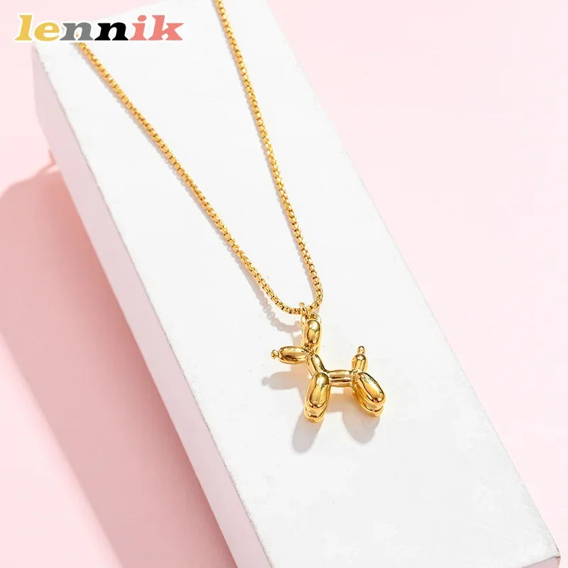 Cartoon Style Titanium Necklace, Joyful Balloon Dog Charm for A Lighthearted Look, Lightweight & Durable, Playful Yet Elegant