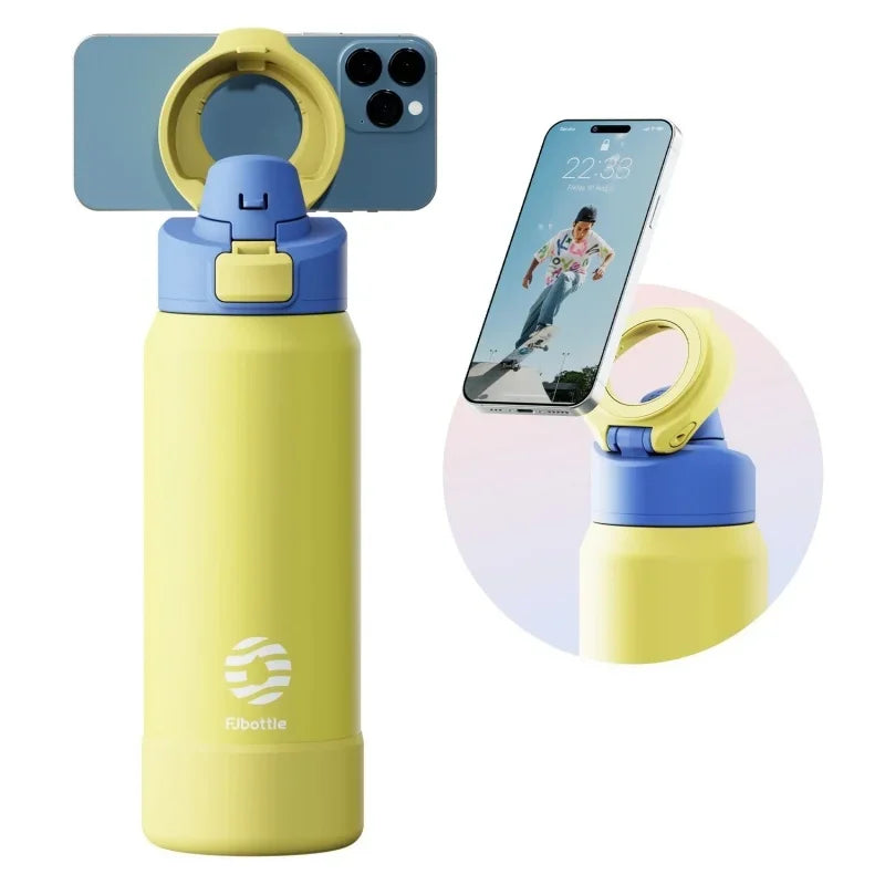 Fjbottle 710/950ML Stainless Steel Sports Water Bottle with Magnetic Phone Holder Bouncing Cover Insulation Cup Magnetic Thermos