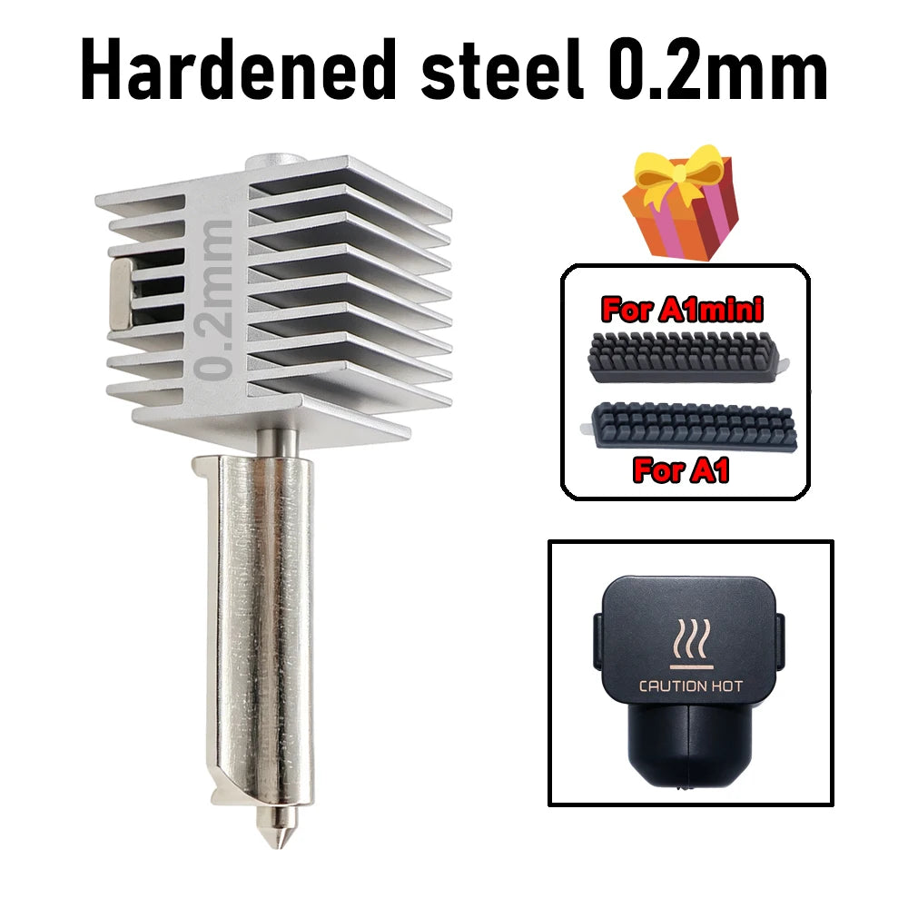 Upgraded Hotend Kit For Bambu Lab A2L/A1/A1 Mini All-in-one Hot End Assembly 0.2/0.4/0.6/0.8mm Hardened Steel Nozzle 3D Printer