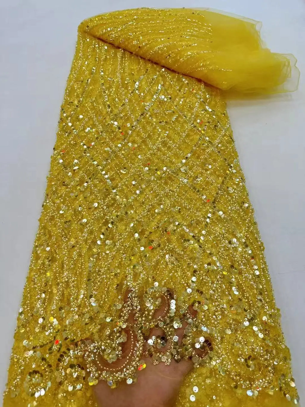 African Sequins Lace Fabrics Fashion Nigerian Embroidery Beaded Tulle Lace Fabric High Quality For Sewing Cloth Party Dress