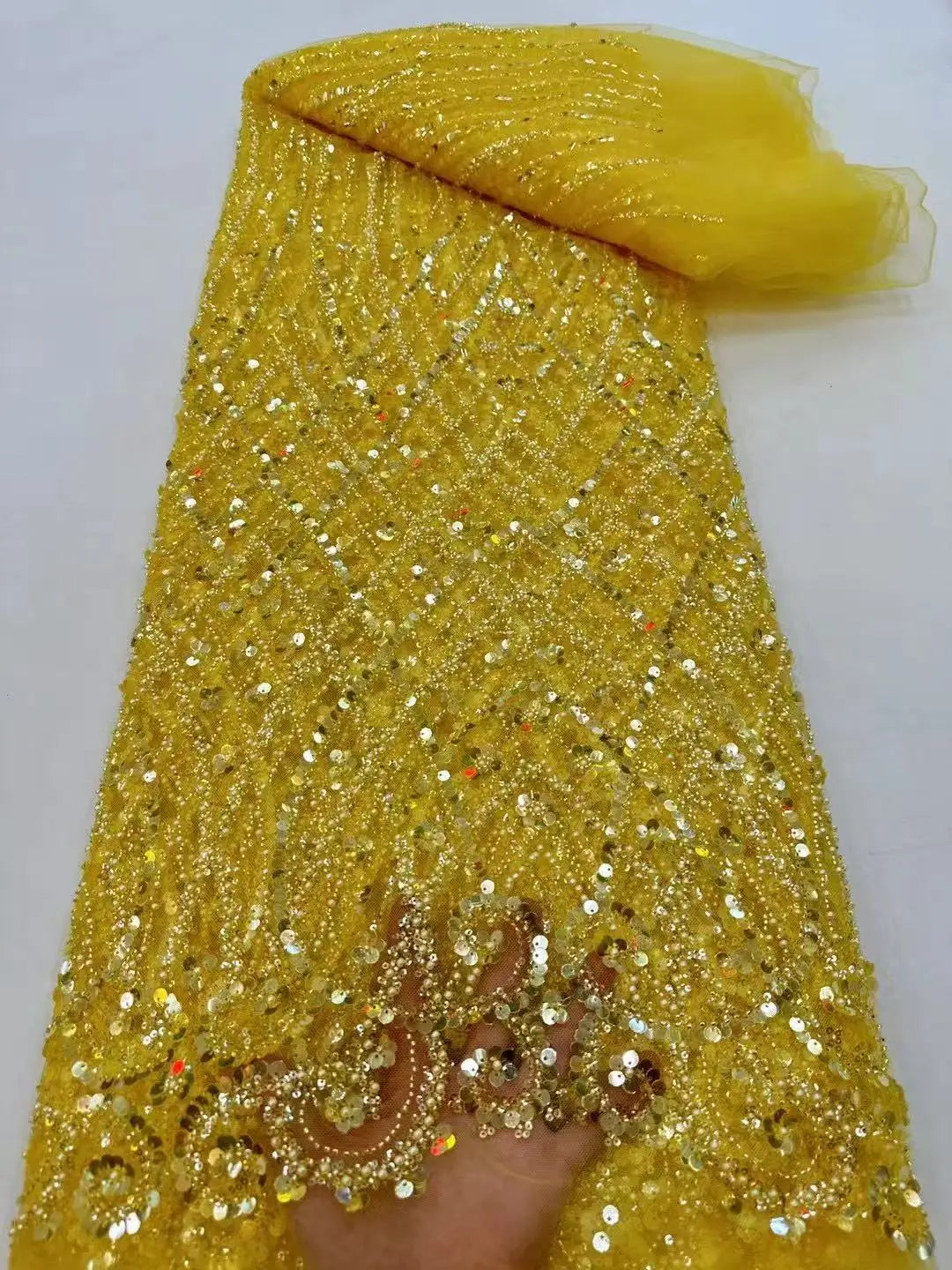 African Sequins Lace Fabrics Fashion Nigerian Embroidery Beaded Tulle Lace Fabric High Quality For Sewing Cloth Party Dress