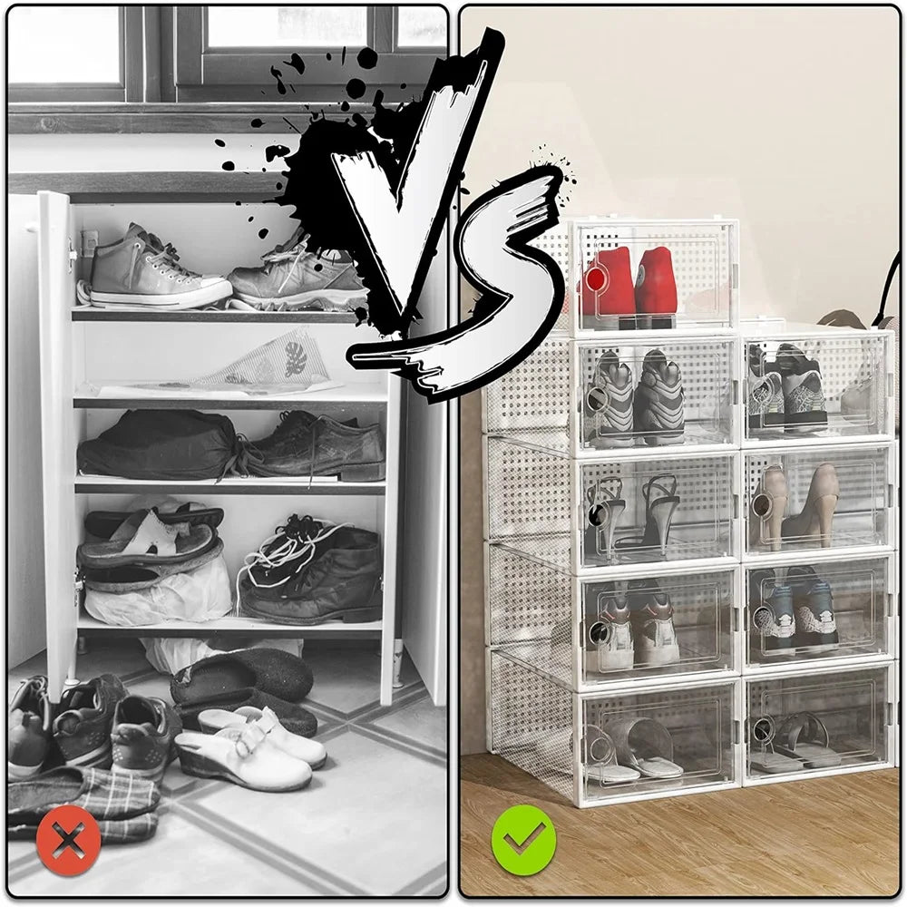 24pcs Large Stackable Plastic Shoe Storage Boxes Dustproof Transparent Display Cabinet for Men/Women Sports Shoes Boots Hat Orga
