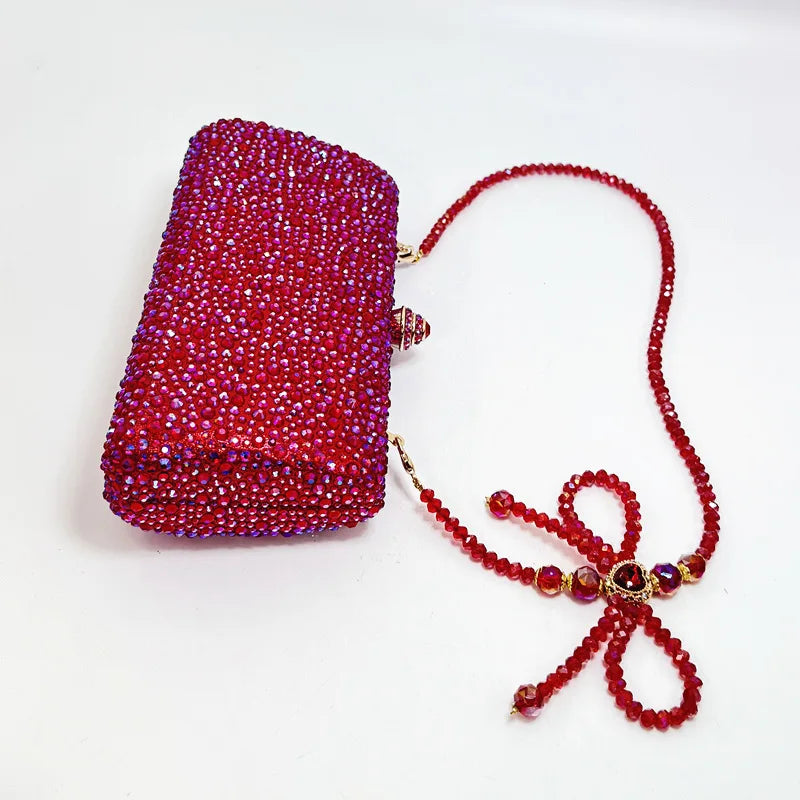 XIYUAN Orange Crystal Evening Clutch Bag Glittering Diamond Crossbody Purse Wedding Bridal Handbag Gorgeous Stones Party Purses