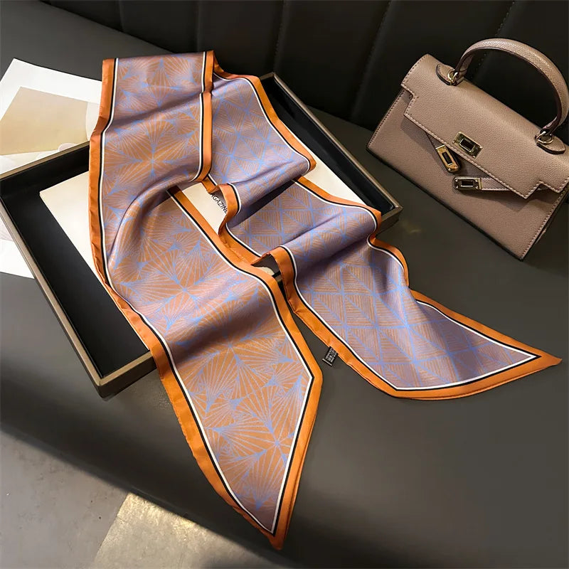 NEW Fashion Print Long Silk Scarf Graphic Ribbon For Women Soft Cozy Silk Scarf Versatile Neckerchief Length Luxury Headband