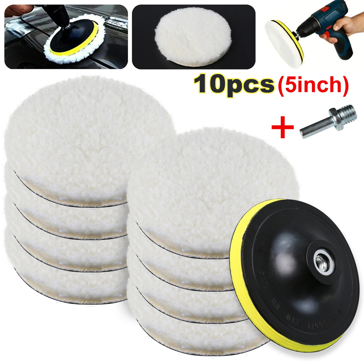 10PCS (8Pads+1Sucker+1Screw) Car Polishing Waxing Buffing Wheel Pad Car Polisher Kit for Auto M10/M14 Drill Connector