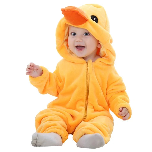 MICHLEY Carnival Winter Baby Rompers Hooded Flannel Cosplay Toddler Infant Clothes Bodysuits Jumpsuit Costume For Girl Boy