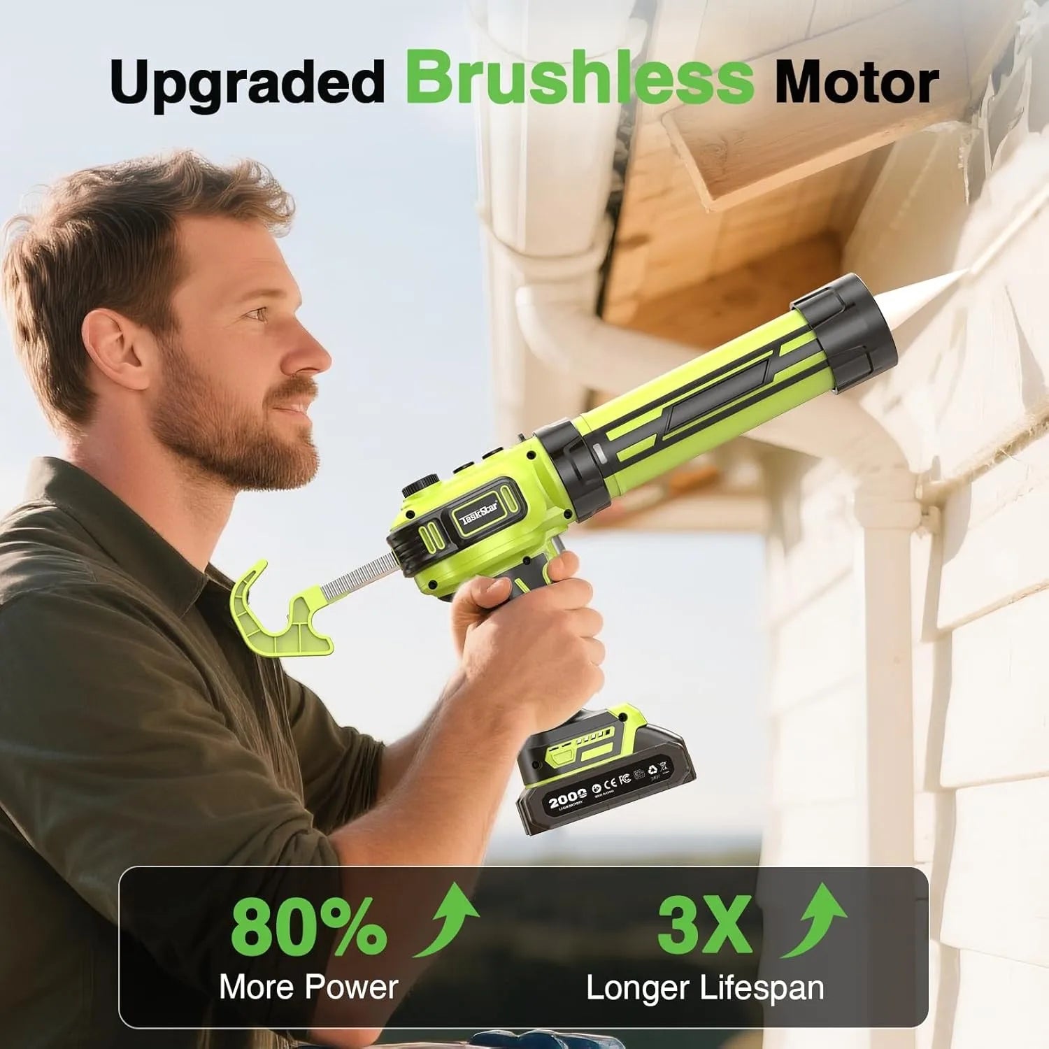 Taskstar Electric Caulking Gun No Drip with 1*2.0Ah Battery 250KG 10OZ Dripless Cordless Battery Powered Tool with LED Light for Filling and Sealing For Makita Battery