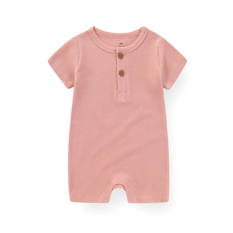 Kiddiezoom 1 PCS Fashion Four Seasons Unisex Solid Short Sleeve Baby Boy Girl Rompers 100%Cotton Soft Newborn Jumpsuit Clothes