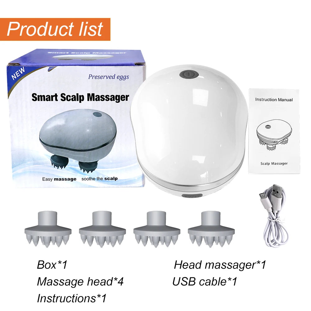Infrared Smart Scalp Massager Wireless 4 Kneading Massage Heads Body Massager for Hair Growth Stress Kneading Vibration Roller