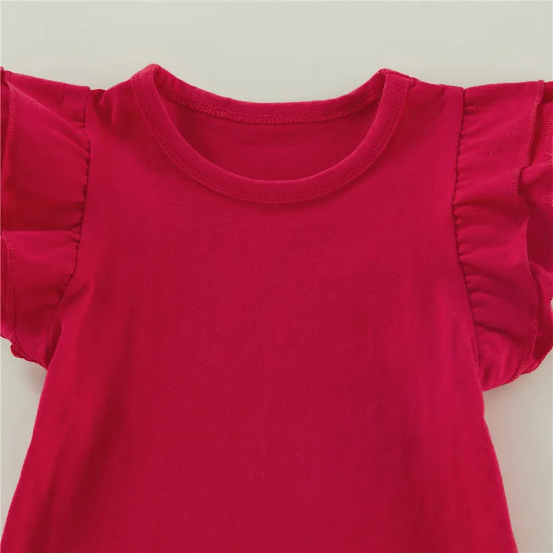 1-6Years Infant Girls T-Shirt Cotton Flying Sleeves T-Shirt For Girls Summer Solid Black White Pink Red Tee Tops