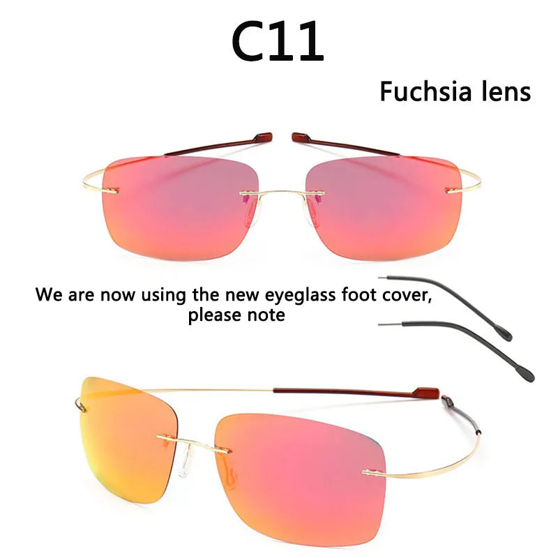 NEW Cool 100% Pure Titanium Rimless sunglasses Polarized Lenses Grey Super Thin Lenses Sun-shade UV protection UV400 spring leg