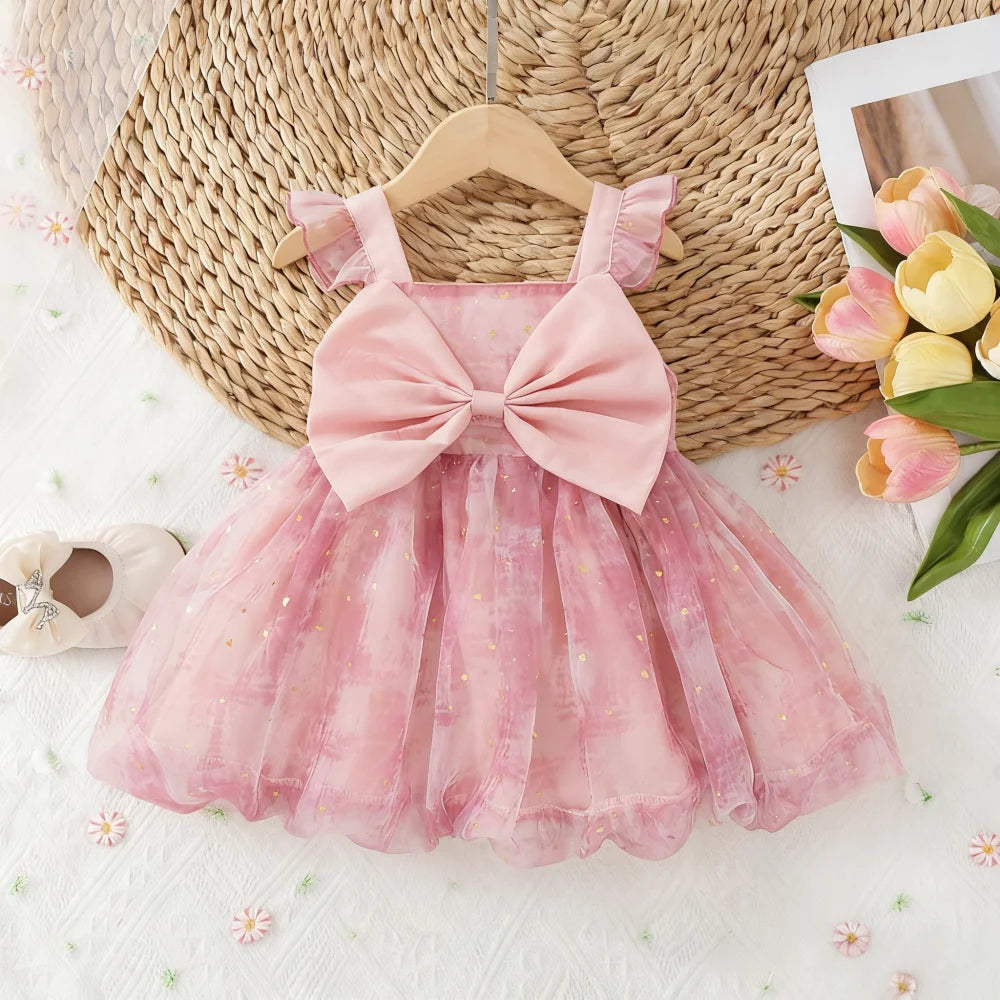 Girls' Dress Summer Bow Floral Puff Sleeve Baby Girl Dress Adorable Princess Baby Dress Baby Girl Clothes