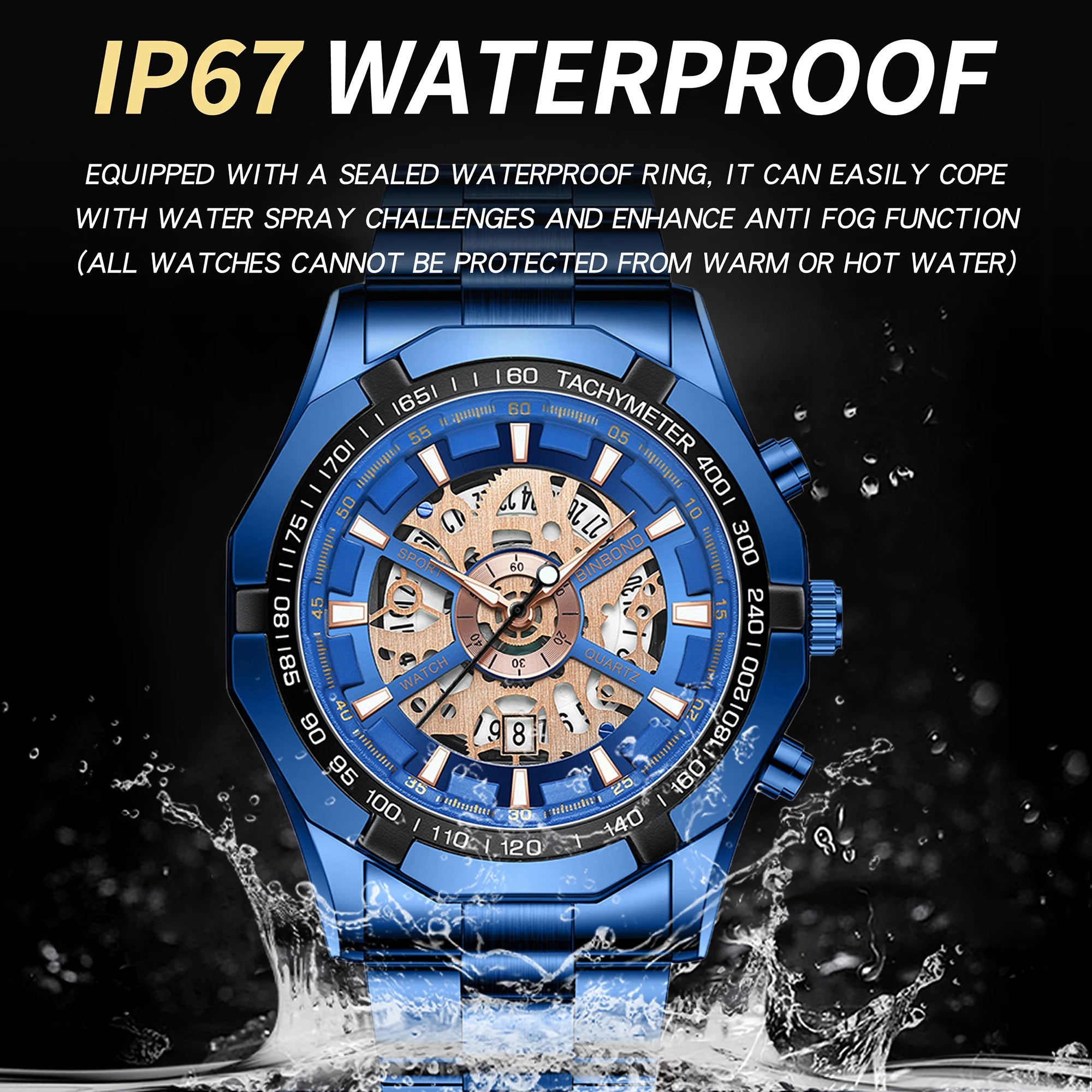 BINBOND Luxury hollow-out quartz wristwatch for men luminous waterproof chronograph men's watch business sport fashion reloj