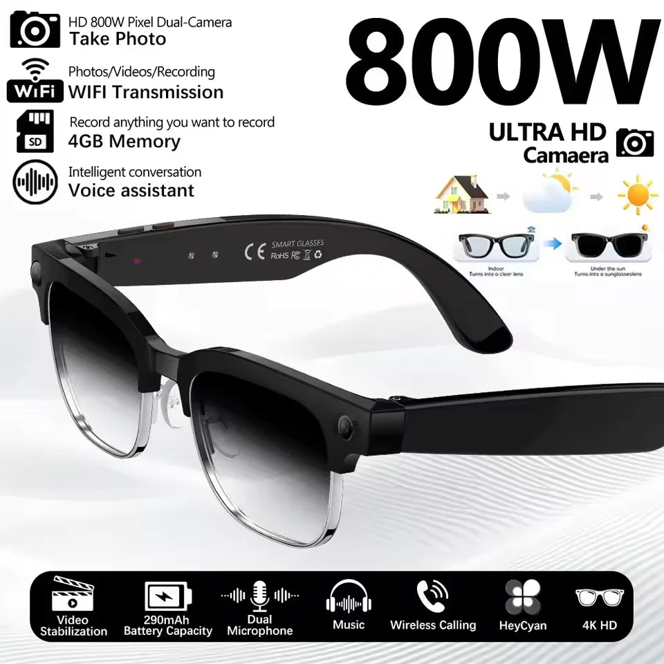 New Upgrade 800W Pixel Smart Glasses With Camera Video Recording AI Photo Recognition Call Language Translation Voice Sunglasses