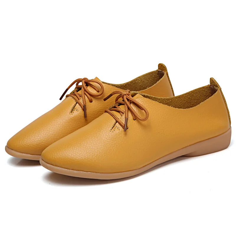EOFK Spring Autumn Women Oxford Shoes Medical Casual Leather Ballet Flats Lace Up Soft Comfortable Ladies Derbys