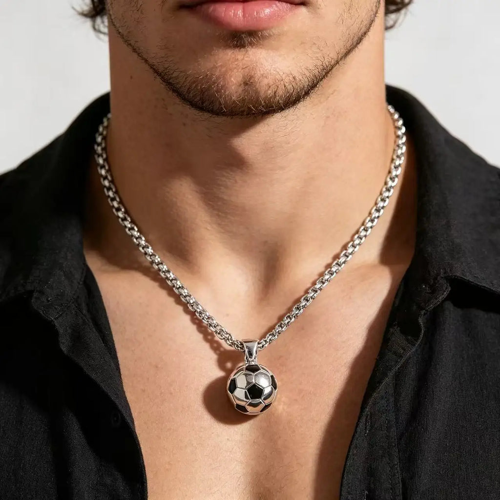 HNSP 316L Stainless Steel Football Ball Pendant Soccer Necklace For Men Jewelry Fans Gift