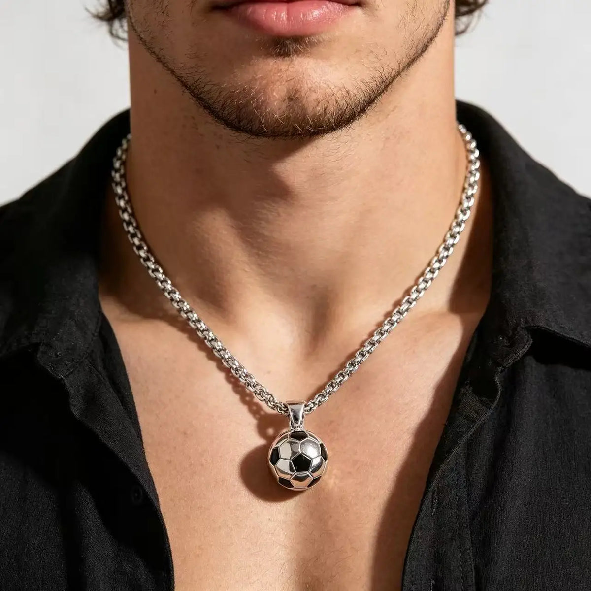 HNSP 316L Stainless Steel Football Ball Pendant Soccer Necklace For Men Jewelry Fans Gift