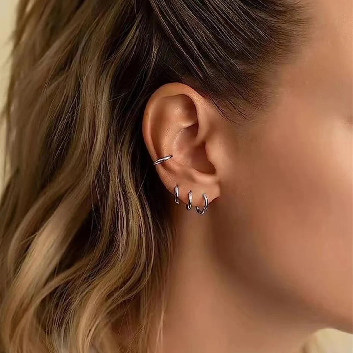 4 Pairs No Charms Stainless Steel Tiny Hoop Earrings Simple Silver/Gold Color Cirle Earrings Ins Single Side Ear Jewlery