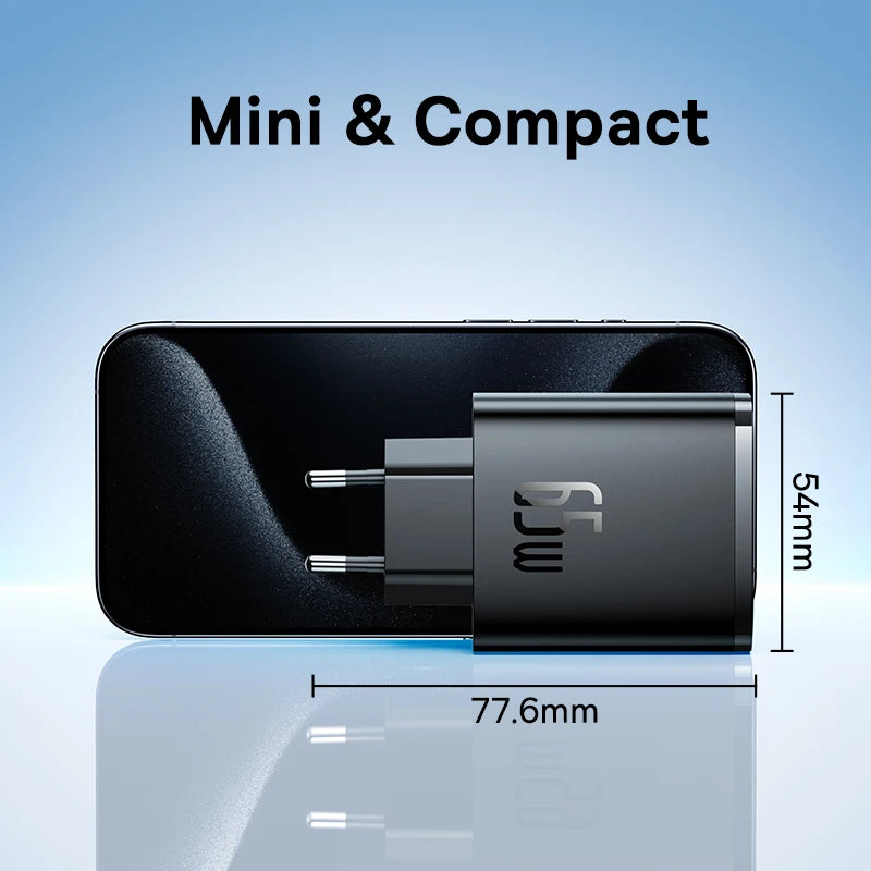 Baseus 65W GaN Charger PD Charge Type C USB Charger Support QC Portable Fast Charger For iPhone 17 16 15 14 13 12 Laptop Charger