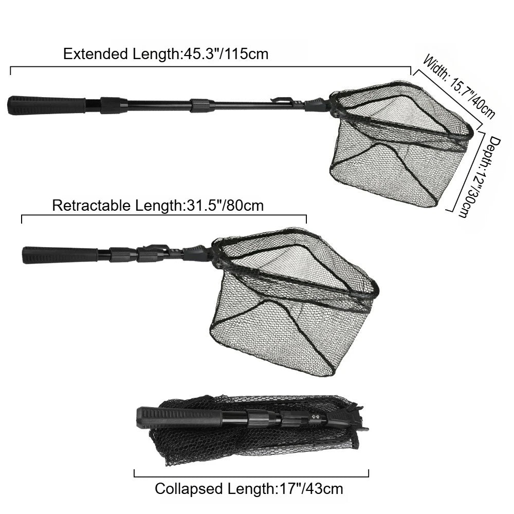 190cm 92cm 55cm Telescopic Landing Net Folding Fishing Pole Extending Fly Carp Course Sea Mesh Fishing Net For Fly Fishing